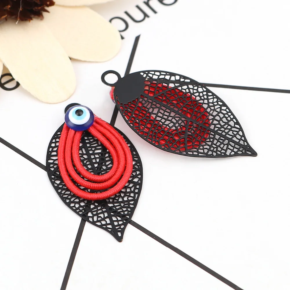 DoreenBeads модные медные и эластичные подвески в виде листьев черные Красочные