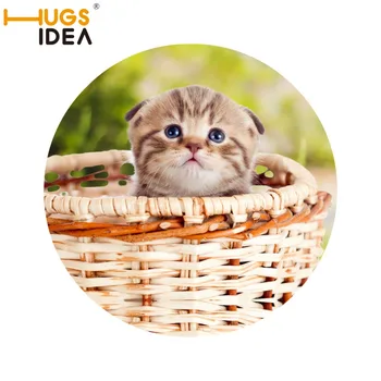 

HUGSIDEA Funny Cat Play with Blanket Printed Round Carpet Rugs for Home Living Room 60X60CM Non-slip Green Round Alfombra Tapete