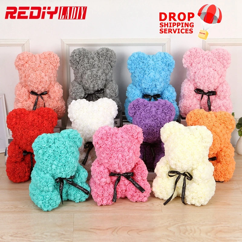 

Rose Bear Dolls PE Artificial Rose Romantic Valentines Day Flowers Lovely Teddy Bear Toy Mothers' Day Gift Wedding Decoration