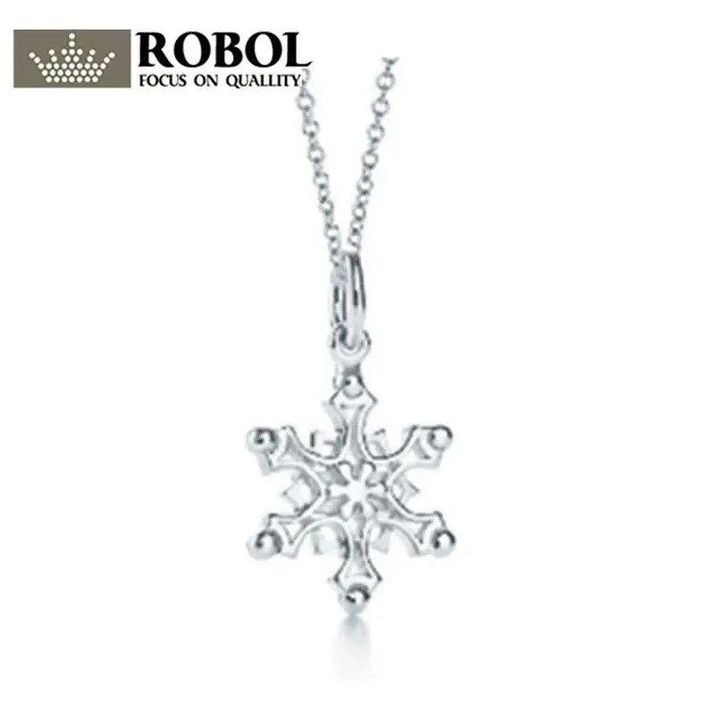 

ROBOL TIFF Original Christmas Snowflake Necklace 925 Sterling Silver Necklace Silver Zircon 1:1 Lady Anniversary Gift Jewely