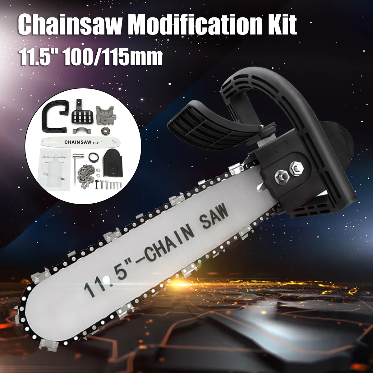 

11.5inch Electric chain saw Parts for DIY Angle grinder modified electric saw machine for 110mm/115mm Angle Grinder Chain saw