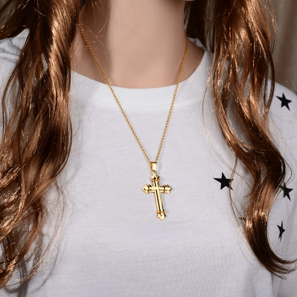 Ожерелье с кулоном в виде Креста для мужчин, нержавеющая сталь, распятие, ювелирные изделия для женщин, ожерелья в стиле панк, модные, в форме волн