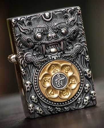 

CJSG Golden Lotus can run Zip insert Handmade S925 silver six mantra Double relief heavy armor beast lighter