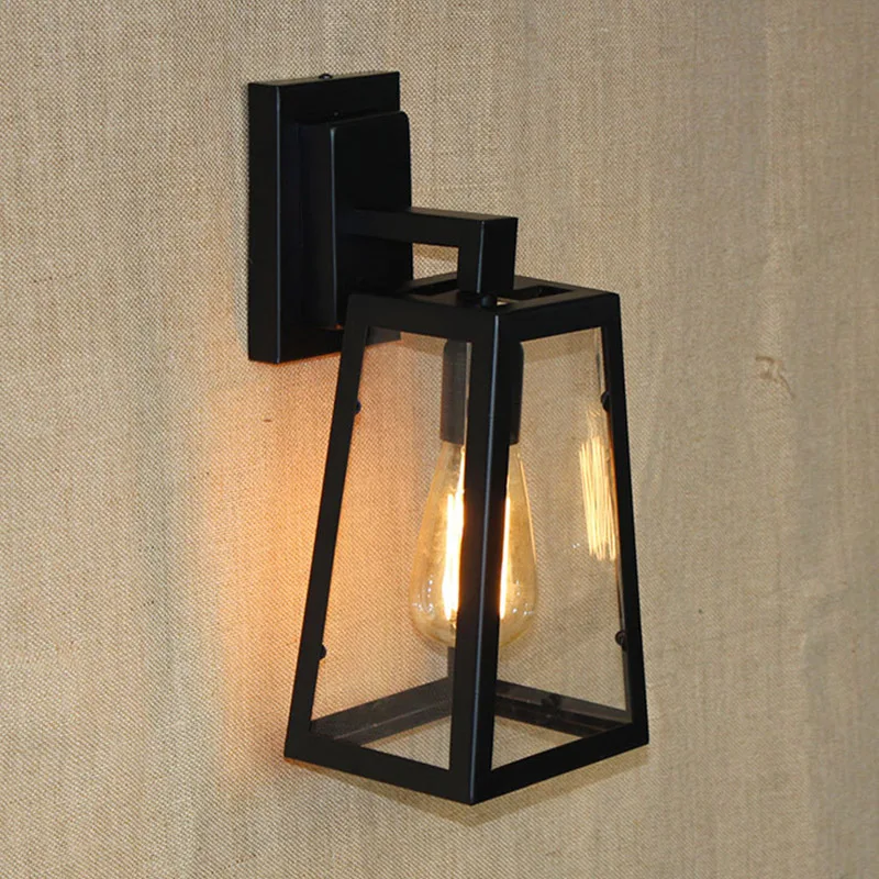 Us 38 25 Off Antique Matte Black Lantern Outdoor Wall Lamp Sconce Ac 90 260v Metal Vintage Industrial Loft Edison Bulb Lighting Fixtures In