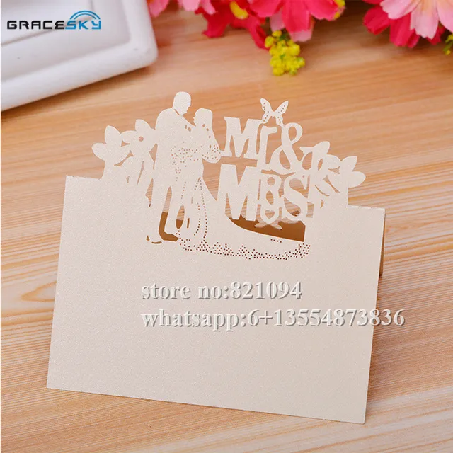 50pcs free shipping new mr mrs husband and wife laser cut paper name
