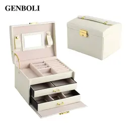 GENBOLI Jewelry Box кольца браслет кожа ювелирные изделия Шкатулка Организатор Дисплей макияж ящики для хранения Box Дело с зеркалом