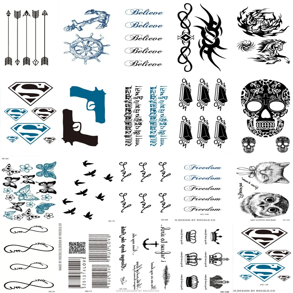 20 шт 1 Набор Водонепроницаемый Поддельные Временные татуировки Harajuku черные слова якорь лист Дизайн Женщины Мужчины палец милый флэш-тату стикер - Цвет: Смешанный цвет