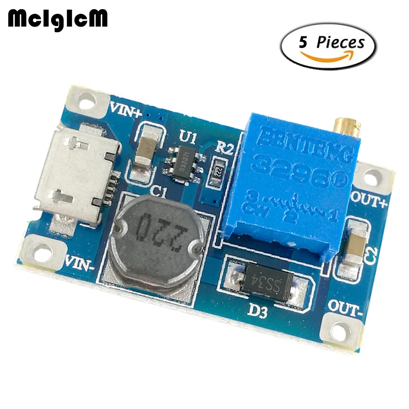 

MCIGICM 5pcs dc-dc step up buck 2A boost module LM2577 DC-DC boost module wide input voltage 2 / 24V liter 5/9/12 / 28V