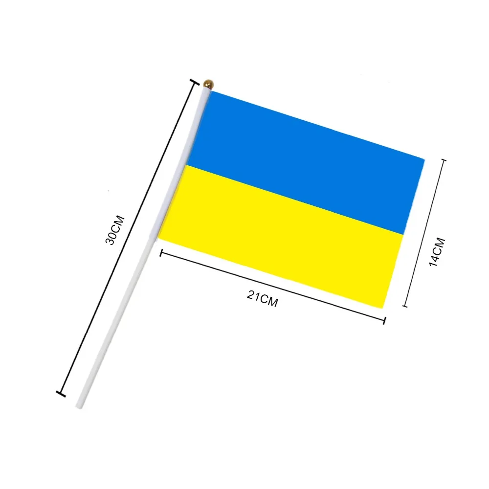 5 шт. украинский флаг, Украина 14*21 см ручной мини-флаг с белый шест-яркий цвет и устойчивость к выцветанию