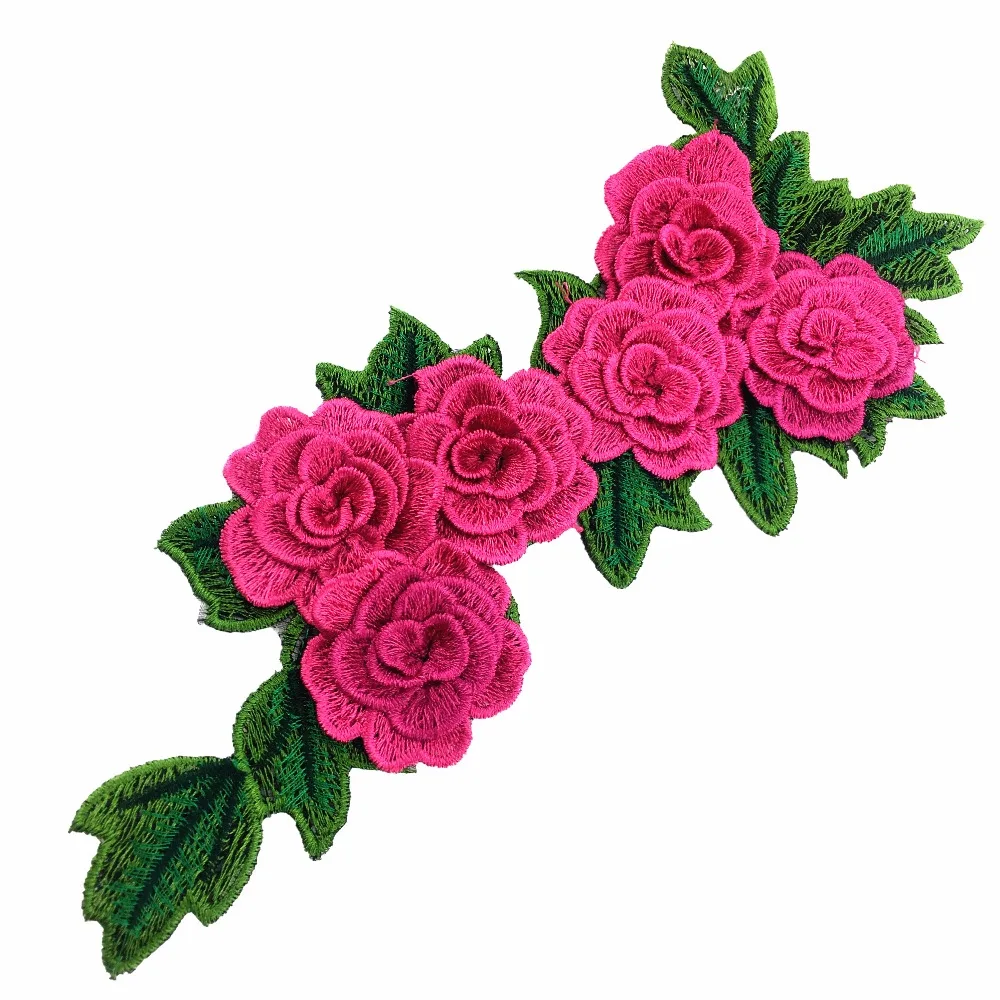 3D Flower Patch Clothing Accessories Red Flowers Embroidery Applique Decoration Accessories Hotfix Jean Patches NL291