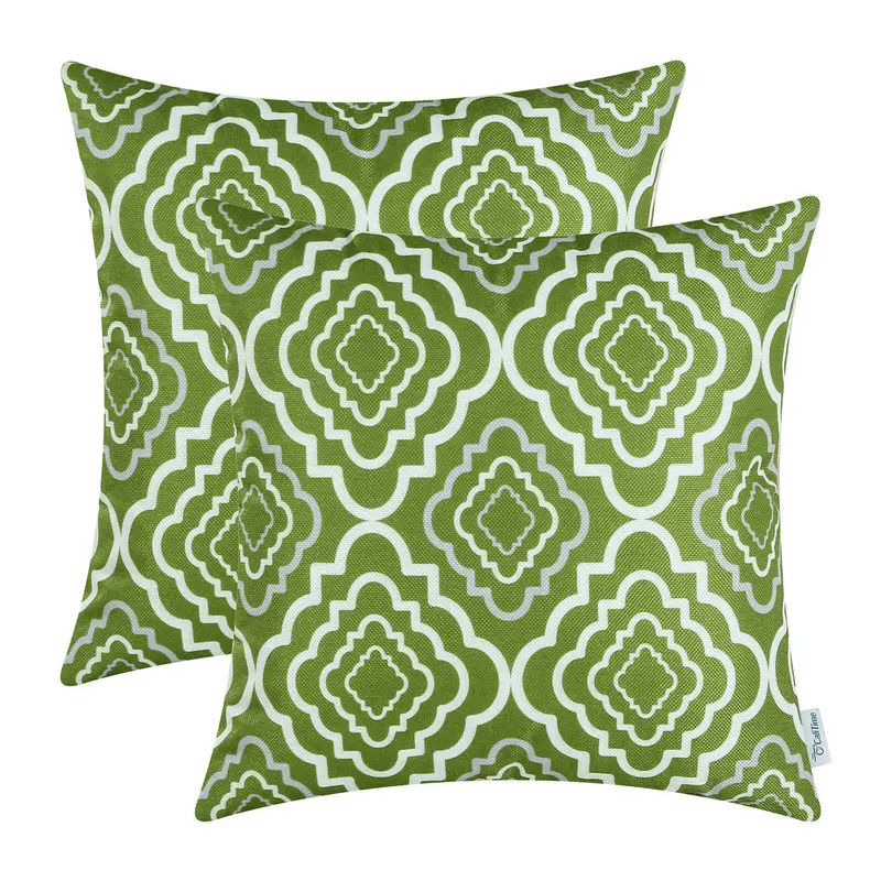 

CaliTime Throw Cushion Covers Pillows Shell Home Sofa Decor Bedding Geometric Olive Green Floral 45cm X 45cm