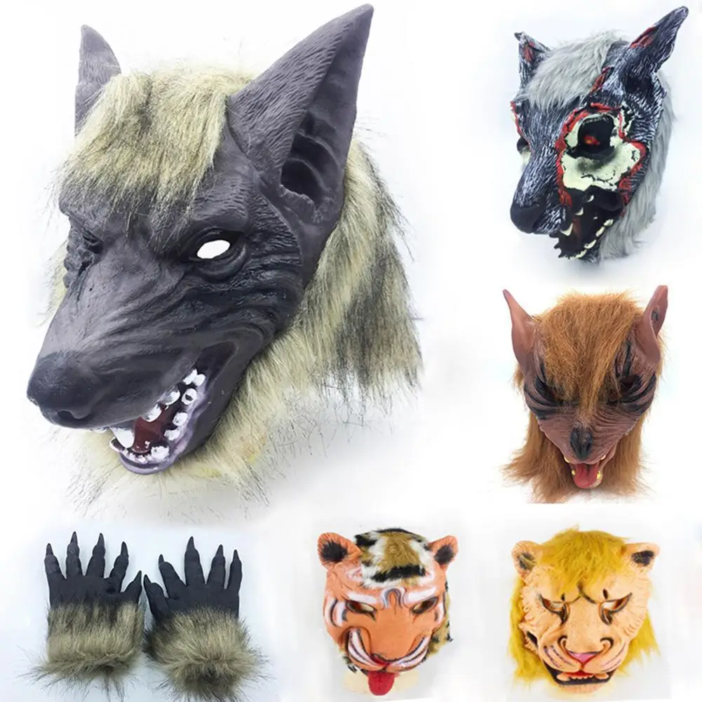 

MISSKY Women Men Scary Lion/Tiger/Wolf Head Full Face Horror Masquerade Masks Halloween Props