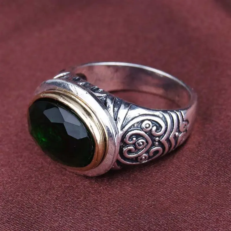 OBSEDE, Ретро стиль, натуральный Овальный зеленый черный камень, кольцо для мужчин, сплав, Панк ювелирные изделия, большой кристалл, крутые Серебряные вечерние ювелирные изделия