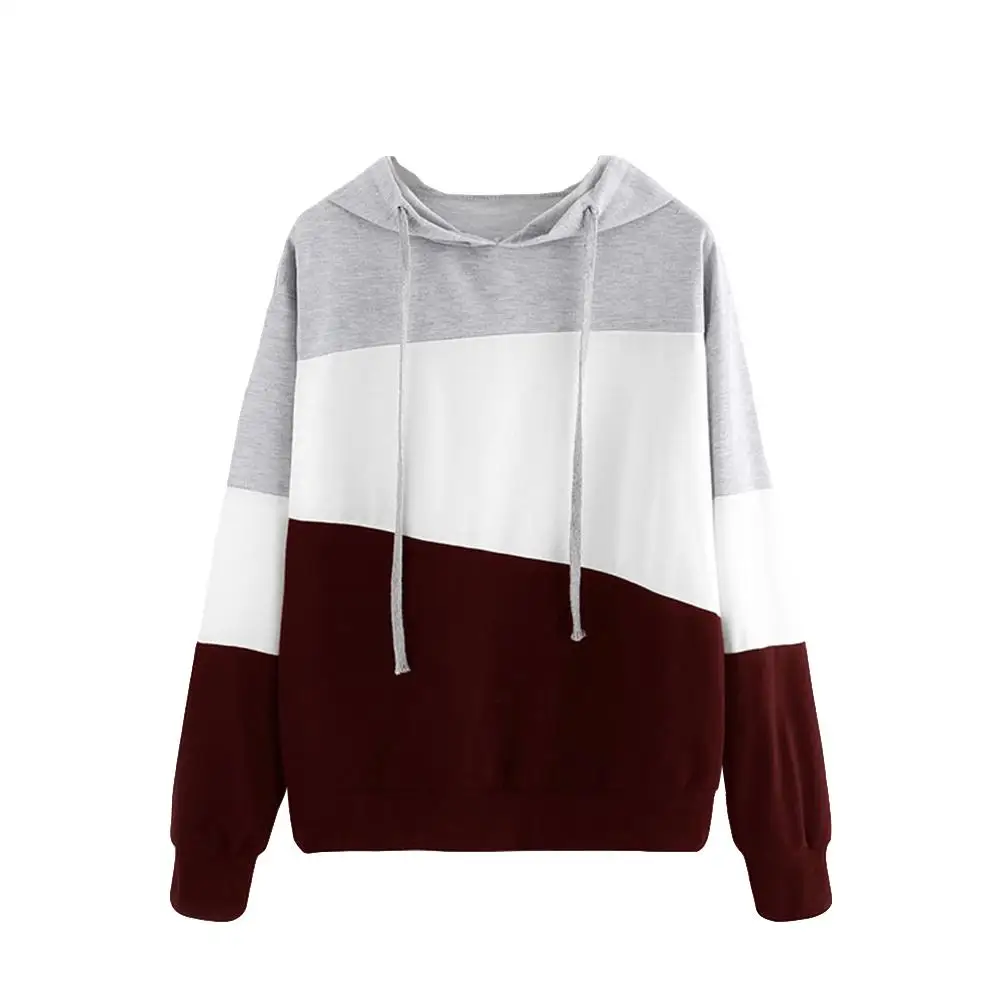 

Women Hoodie Color Block Splicing Long Sleeve Hooded Casual Top Autumn Pullover