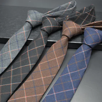 

New Korean Men's Business Tie Ultra-narrow Spot Wool-like 6cm*145cm Spot Lattice Stripe Neck Tie