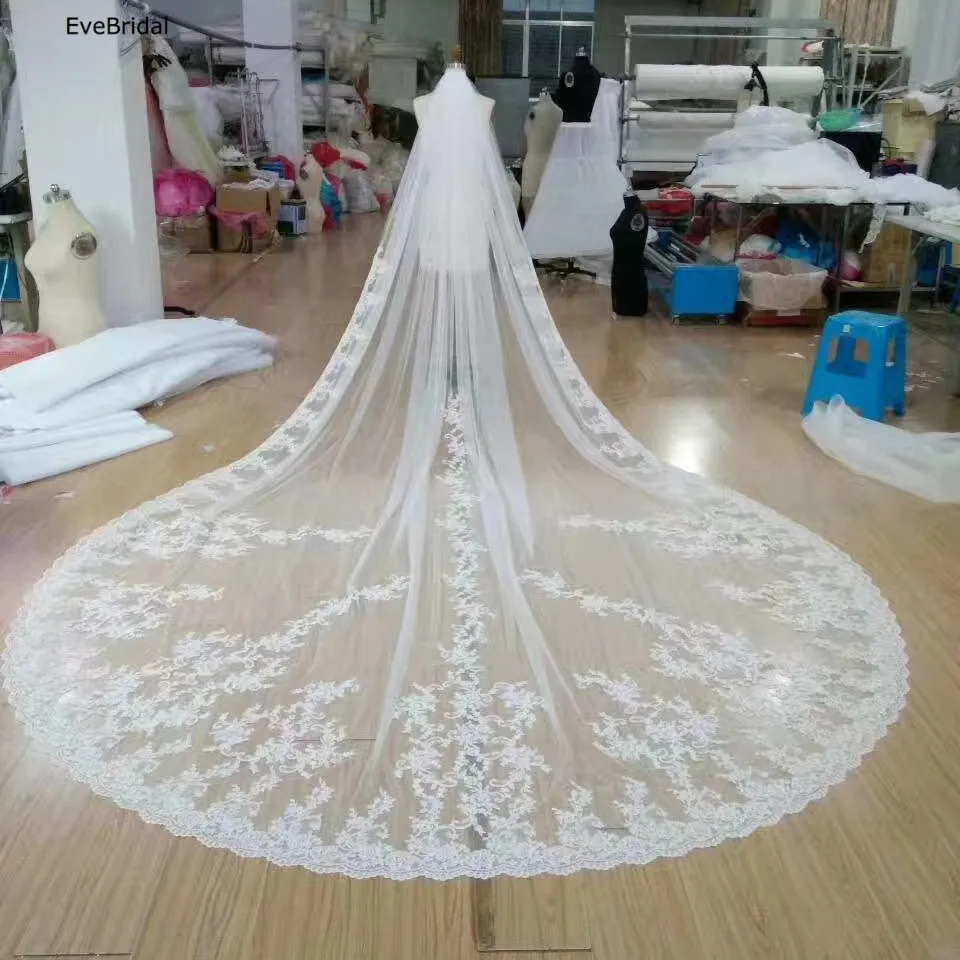 

3 Meters White Ivory Lace Cathedral Length Applique Edge Wedding Bridal Veil with Comb