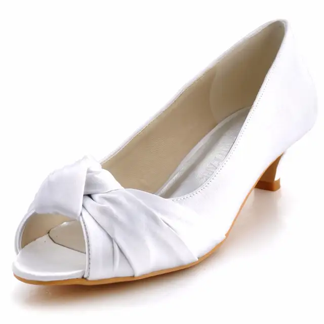 Women Wedding Shoes Ep2045 Ivory White Comfortable Low Heels Peep