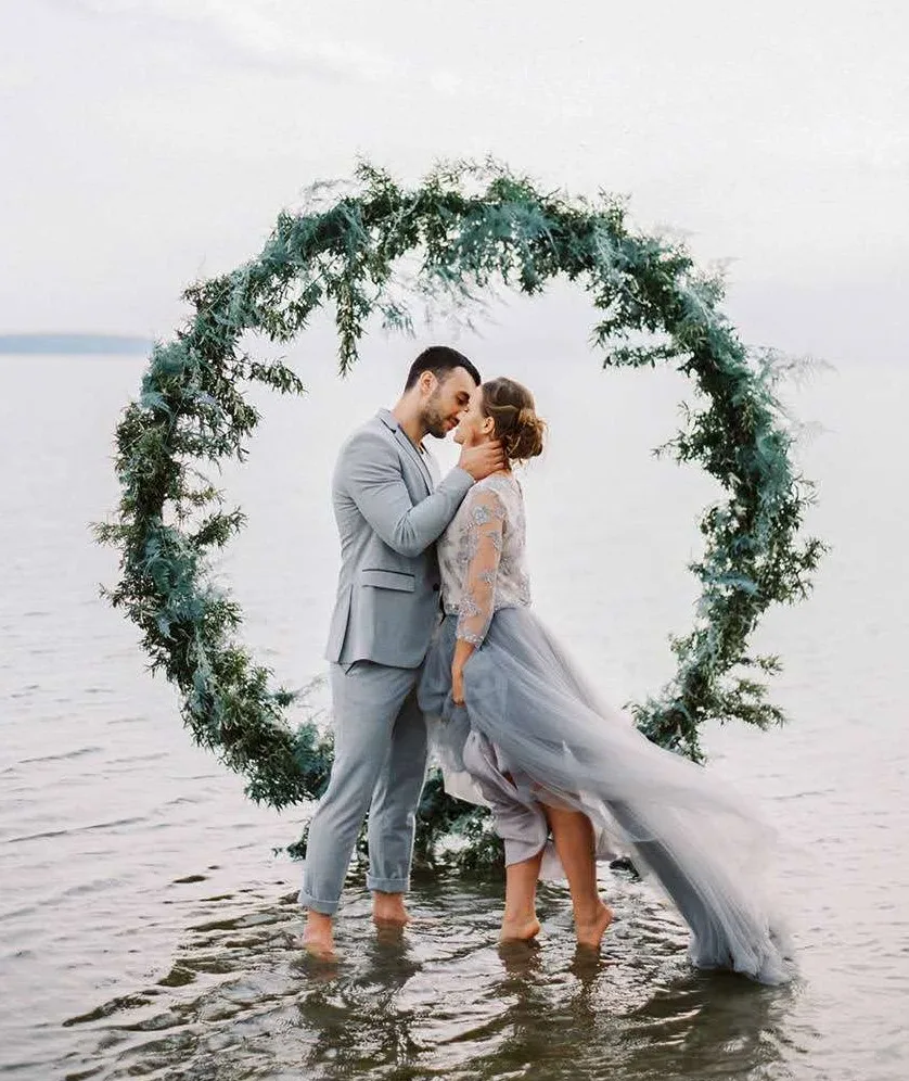 Изящные пляжные Тюль трапециевидное кружевное платье с рукавом Три четверти