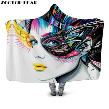

Fashion Queen Hooded Blanket 3D print Female Quilts Boho Style Popular Wearable Brand Cloak Adult Bedding Soft Fleece Blankets