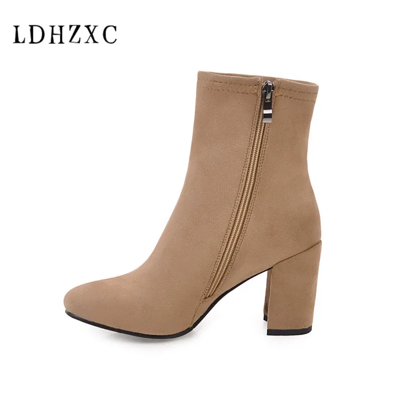 

LDHZXC 2019 new Boots Elegant Basic Ankle Boots Crystal Woman Shoes Women Winter Shoes Thin High Heels black boots plus size 10
