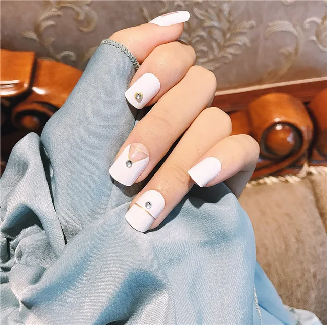 Elegant French White False Nails 24pcs Acrylic Short Size Lady Full Elegant French White False Nails 24pcs Acrylic Short Size Lady Full Nail Tips With Glue Cute