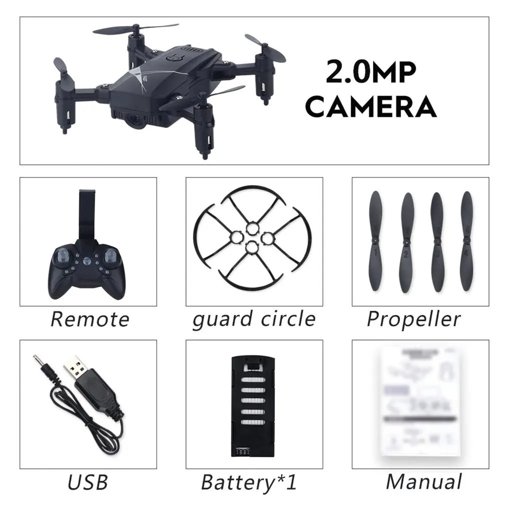 LF602 2,4G wifi FPV мини складной Радиоуправляемый Дрон 2.0MP/0.3MP камера Дрон Безголовый Квадрокоптер фотографии видео передача в реальном времени - Цвет: 2.0MP 1Battery black