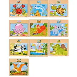 10 шт./компл. montessor деревянные головоломки игрушки развивающие, Обучающие Детские обучающие игрушки для детей животных пазл, мозаика