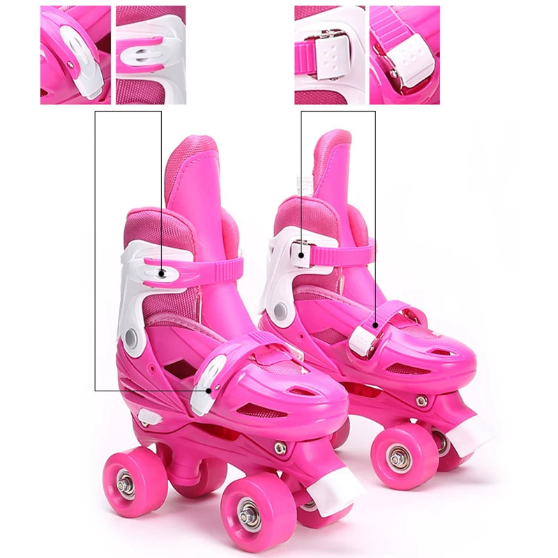 Милая детская розовая двойная линия для девочек, четырехъярусная параллельная фигурка, обувь для скейтборда, ботинки из искусственной кожи, 4 колеса, ударопрочный с тормозом, стабильный