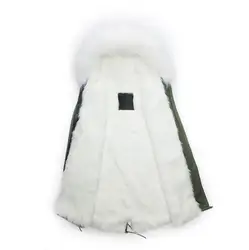 Реальная енота воротник из искусственного лисьего меха внутри на парка с капюшоном зимние мужские верхняя одежда длинная куртка белый