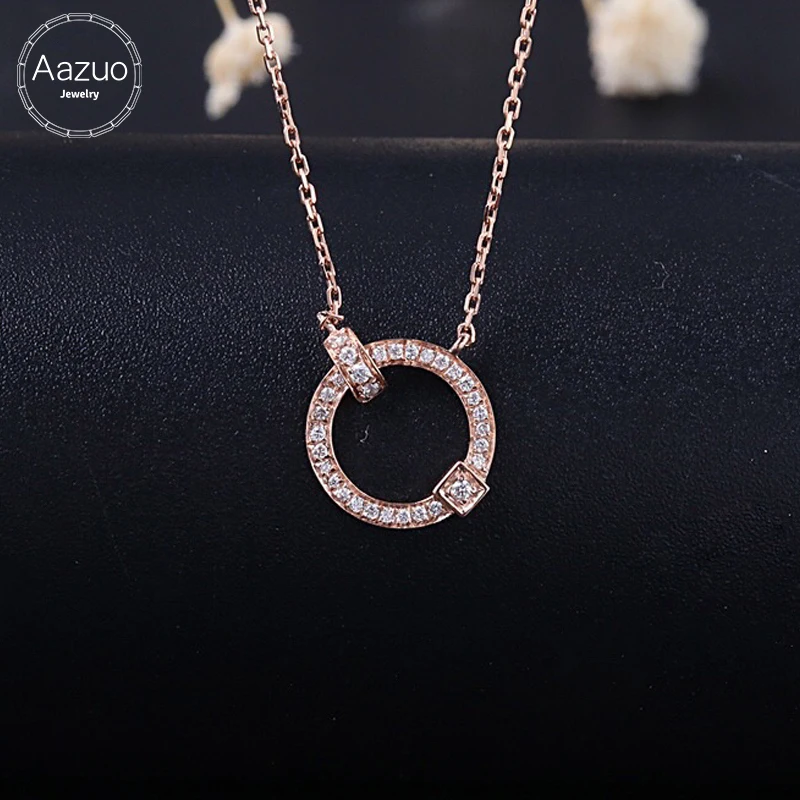 

Aazuo 100% 18K Rose Gold Real Diamonds OL Fashion Round Necklace gifted for Women Wedding 18 Inch Link Chain Au750