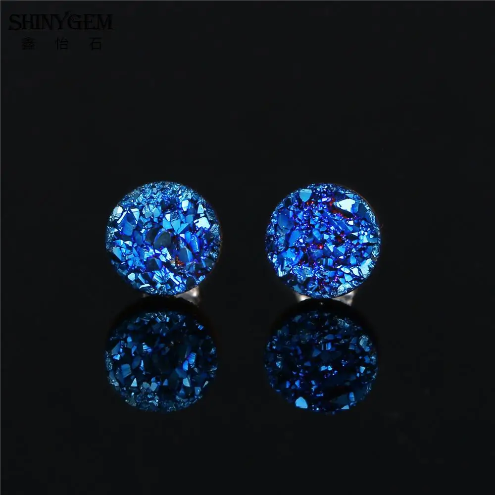 Серьги SHINYGEM 6 мм, круглые сверкающие серьги Druzy, 925 пробы, серебряные серьги-гвоздики, милые серьги с кристаллами, камень, натуральный камень, серьги для женщин