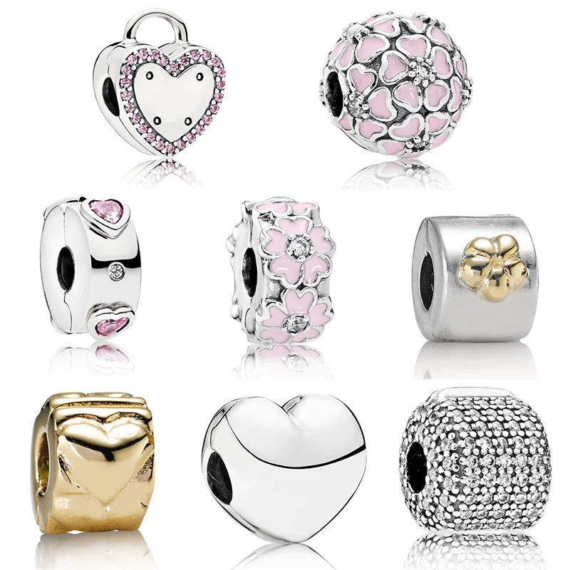 

Authentic 925 Sterling Silver Charm Love Lock Flower Stopper Safety Beads For Original Pandora Charm Bracelets & Bangles Jewelry