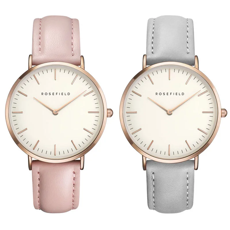2019 new simple luxury ROSEFIELD couple rose gold net stainless steel watch ladies casual men's quartz watch
