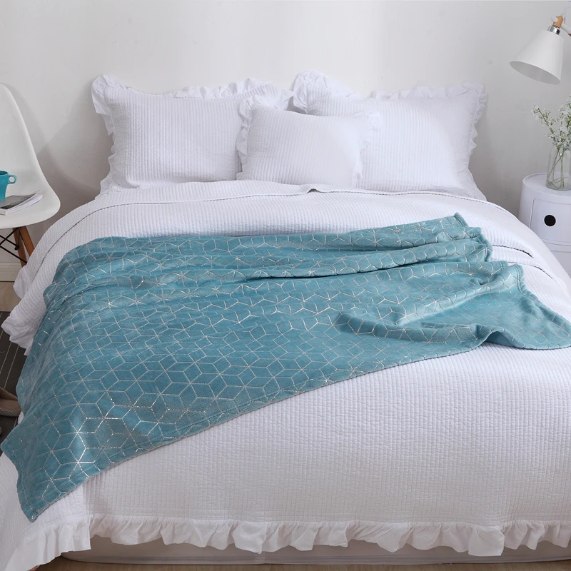 

The Blue Plain Rectangle Is A Golden Blanket Bedding Double Carpet Double Layer Throw On Sofa Bed Plane Plaids Solid Bedspreads