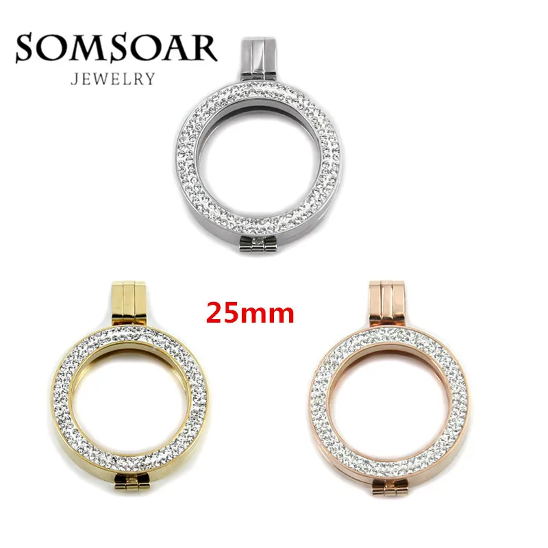 

Somsoar 25MM Stainless Steel Double Crystal Elements Coin Holder Frame Pendant Fit 23MM Coin Disc 10pcs/lot