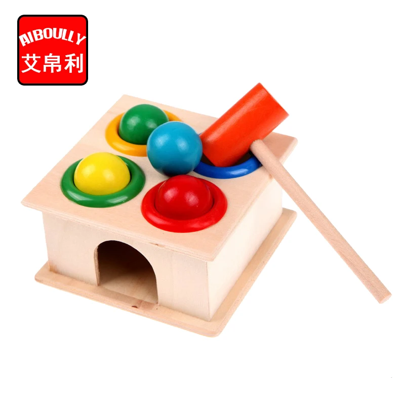 2017 New Baby Colorful Wood Hammering Ball + Hammer Box Children Early Learning Educational Toys