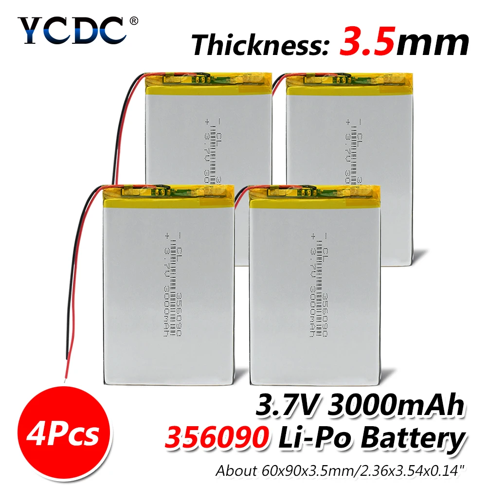 1/2/4x356090 литий-ионный аккумулятор Батарея 3,7 v 3000 мА/ч, Перезаряжаемые Li-Po литий-полимерные батареи MP5 gps электронная книга планшетный Батарея заменить - Цвет: 4 pieces