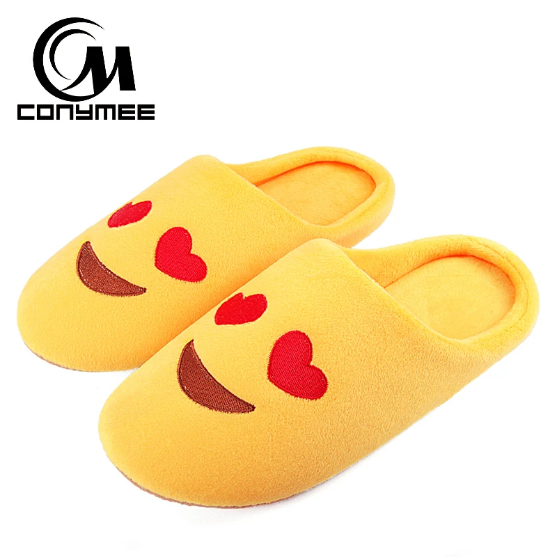 

CONYMEE Women Home Slippers Winter Shoes Soft Floor Warm Woman Flats Shoe Zapatos Mujer Cute Embroidered Emoji Slipper Big Size