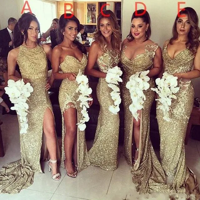 Sparkly Gold Sequin Long Bridesmaid Dresses 2017 Elegant Women Sparkly Gold Sequin Long Bridesmaid Dresses 2017 Elegant Women Formal Wedding Party With High