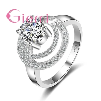 

Round Geometric Pattern Crystal Stone Ring For Women's Wedding Ceremony Party With Dress Jewelry