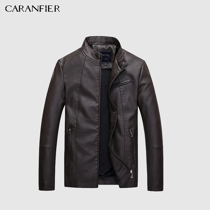 Мужская кожаная куртка CARANFIER зимнее пальто бархатная Толстая модная верхняя
