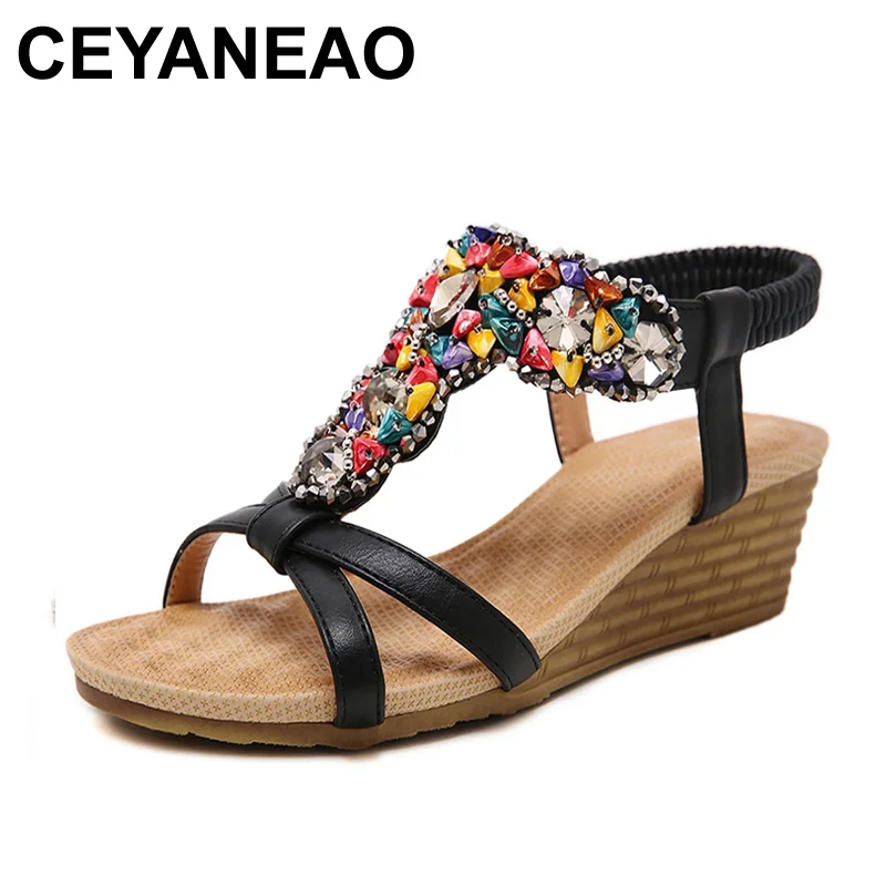 

CEYANEAO Women shoes summer new fashion bohemian slope sandals woman casual High heels sandals