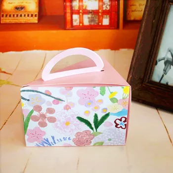 

15*10*11cm tTriangle Cake Pink flower Mousse Cheese Cut Portablet box Cookies, cranberry biscuits, baked packaging pieces/lot