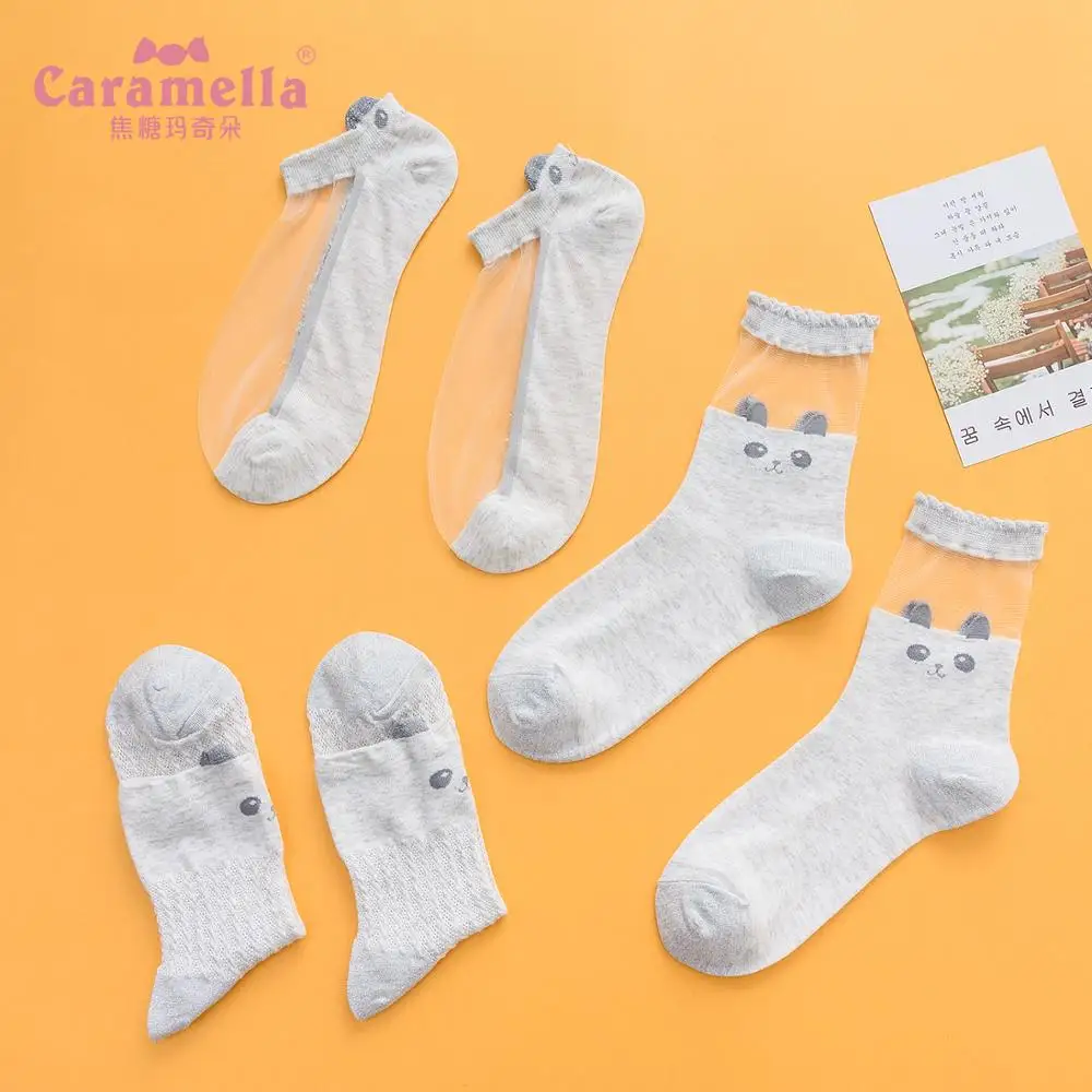 Caramella 3 пары детских хлопковых утепленных колготок на Для женщин, длинные носки с кружевом для детей Подходящее платье летние прозрачные носки с украшением в виде кристаллов Стекло шелк 3D животных тапочки, закрывающие носок