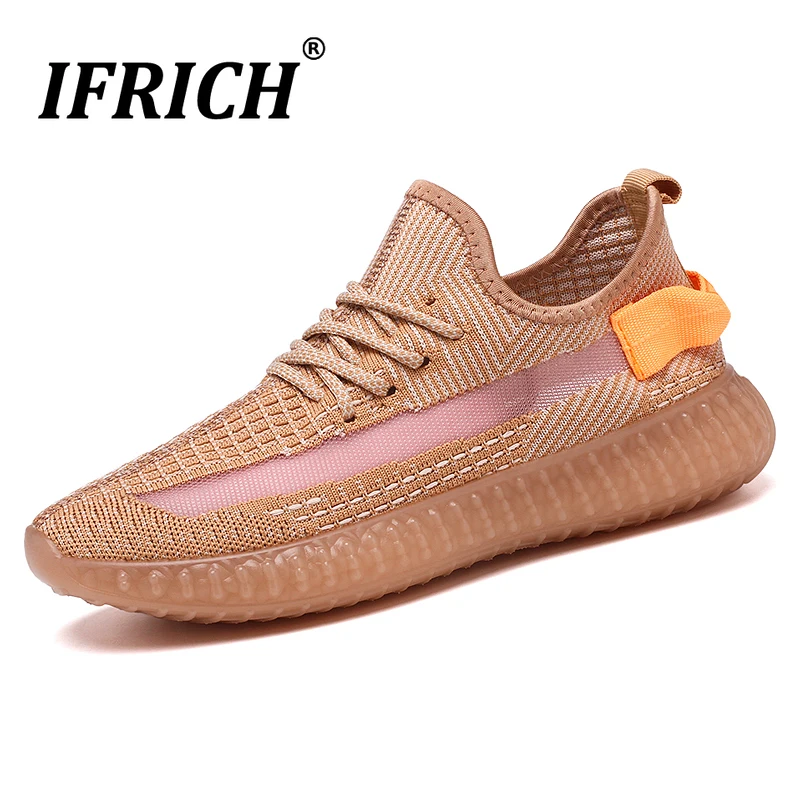 

New Trend Sports Shoe For Men Light Green Brown Mens Jogging Sneakers Brand Athletic Shoes Men Summer knitting Training Shoe Man