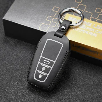 

High quality leather key Cover 2016-2020 For Toyota Prado 3 button 3.5L Auto key case holder car accessories