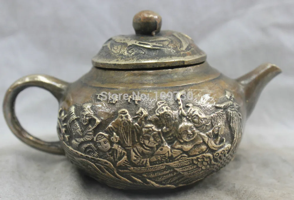 

001761 Chinese China Folk Culture Handmade Old Brass Bronze Statue The teapot Sculpture