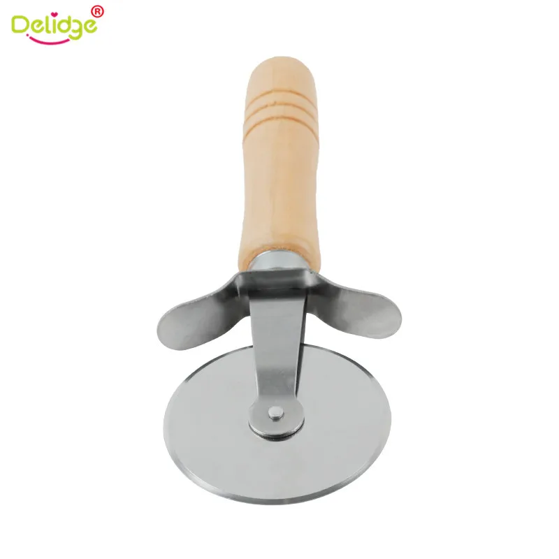 Delidge 1 pc Round Pizza Cutter Stainless Steel With Wooden Handle Pizza Knife Cutter Pastry Pasta Dough kitchen Baking Tools