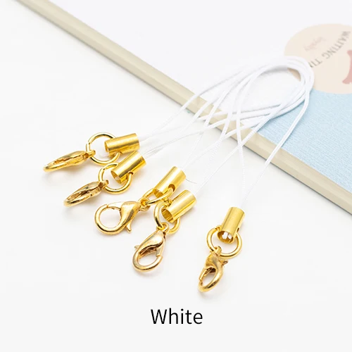 White 100 шт. веревка для мобильного телефона застежка-карабин Золотой шнурок Diy аксессуары ручной работы соединитель застежка-крючок изготовление - Цвет: White