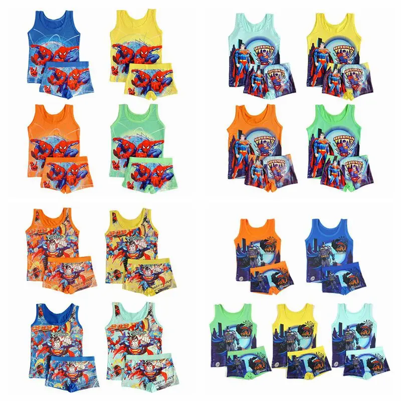 

Cool Marvel Kids Clothing Summer Cartoon Sleeveless T-shirt Children Spiderman Superman Boys Tshirts Panties Boxers Briefs Set